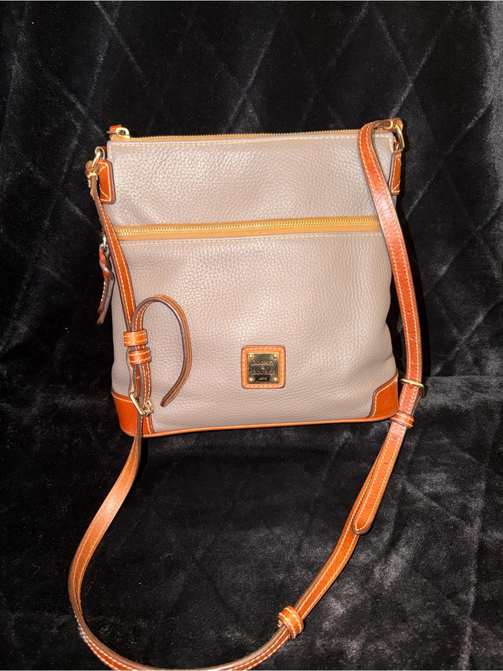 Dooney & Bourke Taupe Pebbled Leather Crossbody with Chestnut Trim